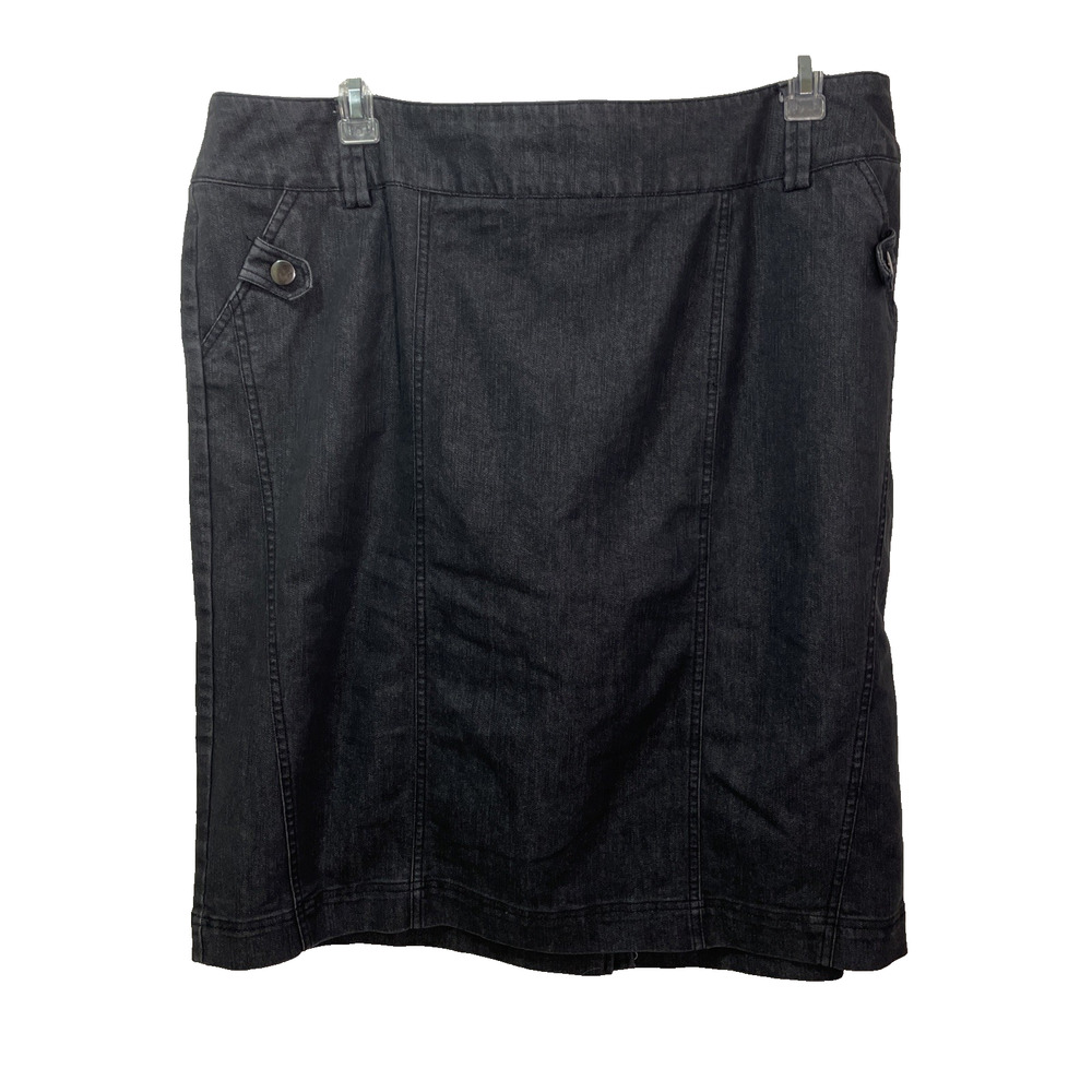 Dress Barn Black Denim Skirt Size 18 Back Zipper & Pleat Business Casual Modest